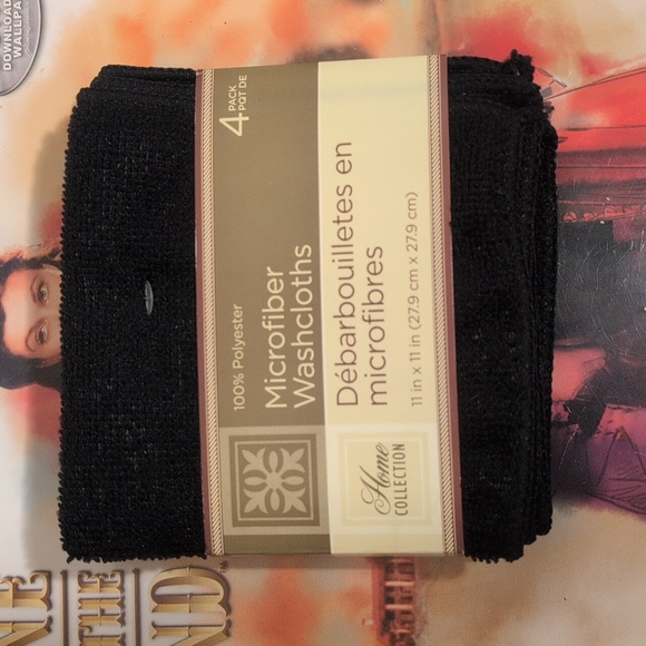 SALE Set Of 4 Black Microfiber Washcloths Shower Bath - Picture 1 of 2